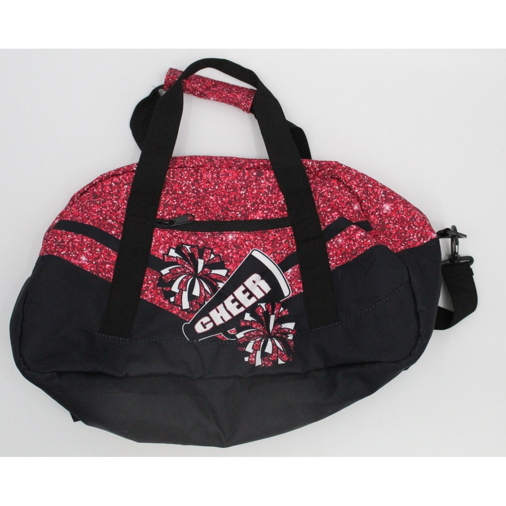 Cheerleading Duffel Bag Red Glitter Black Pom Poms Megaphone Gym Travel Tote